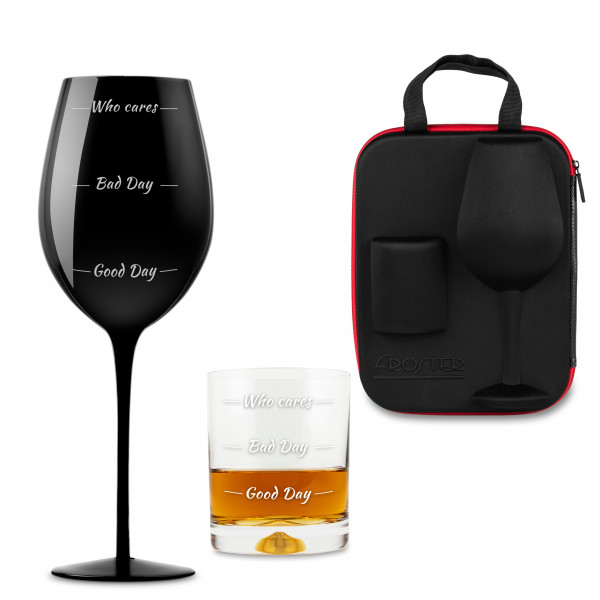 Froster Etui für Paare mit Weinglas und Whiskyglas Who cares Black